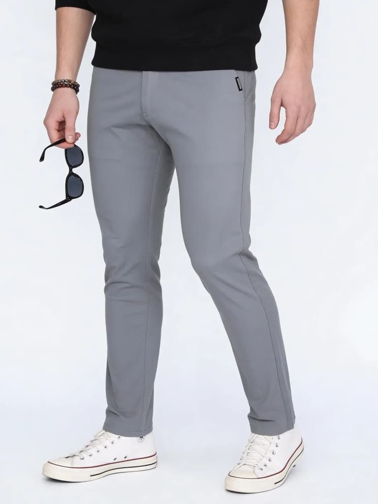 Men's Light Blue Straight Fit Mid Rise Cotton Casual Chinos Trousers Stretch — 28 / Light Blue