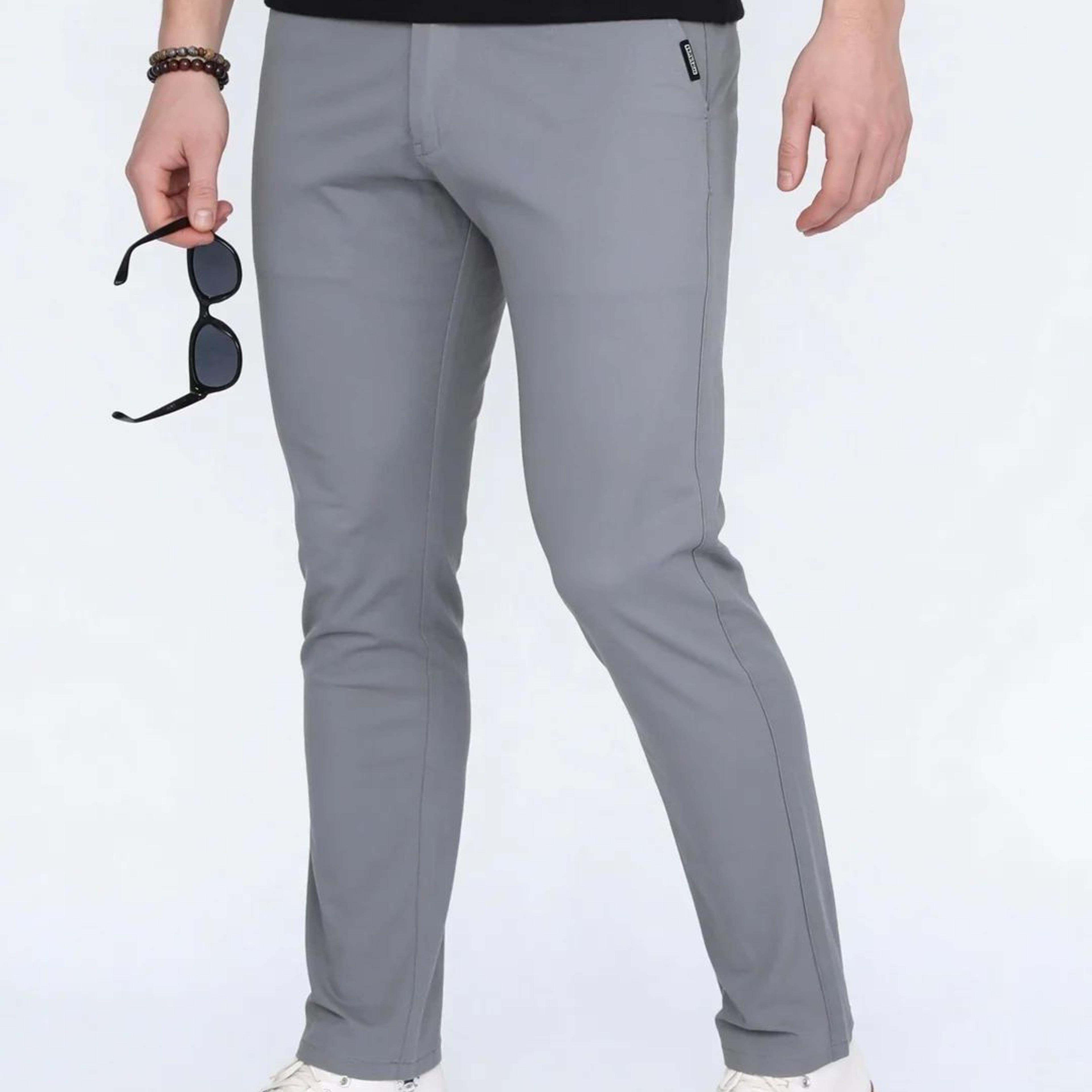 Men's Light Blue Straight Fit Mid Rise Cotton Casual Chinos Trousers Stretch