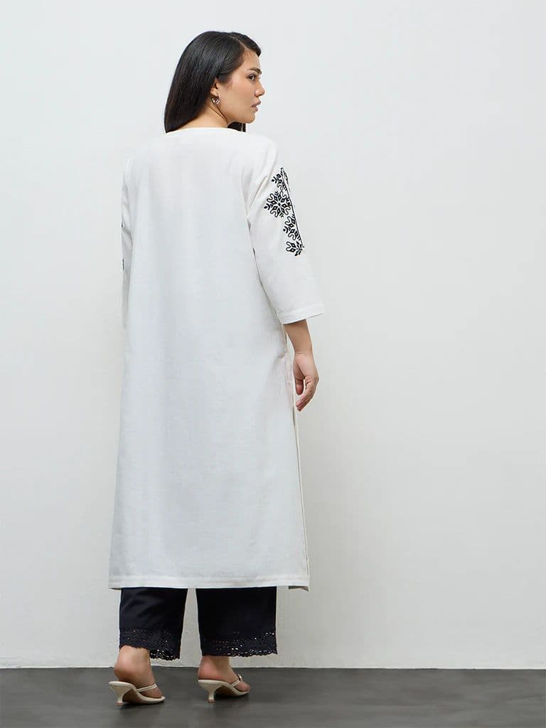 Diza White Embroidered Cotton A-Line Kurta — photo 4