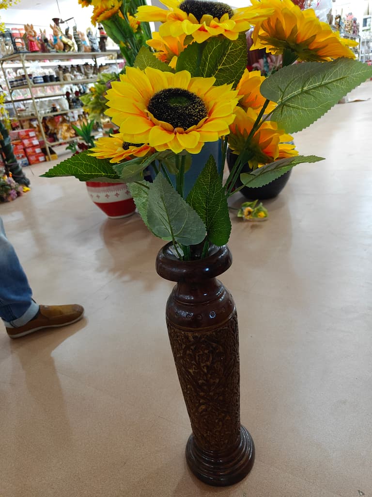 Sunflower Vase with Wooden Base | Decorative | Brown