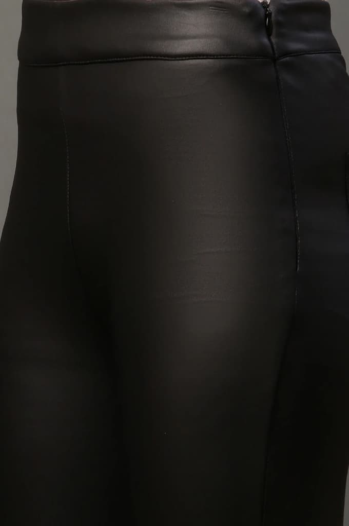 Black Solid Slim Fit Pants With Side Zip — photo 7