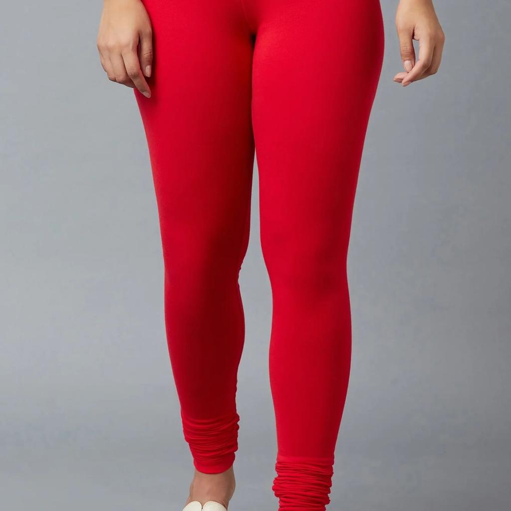 Women Red Ankle Length Cotton Lycra Churidar
