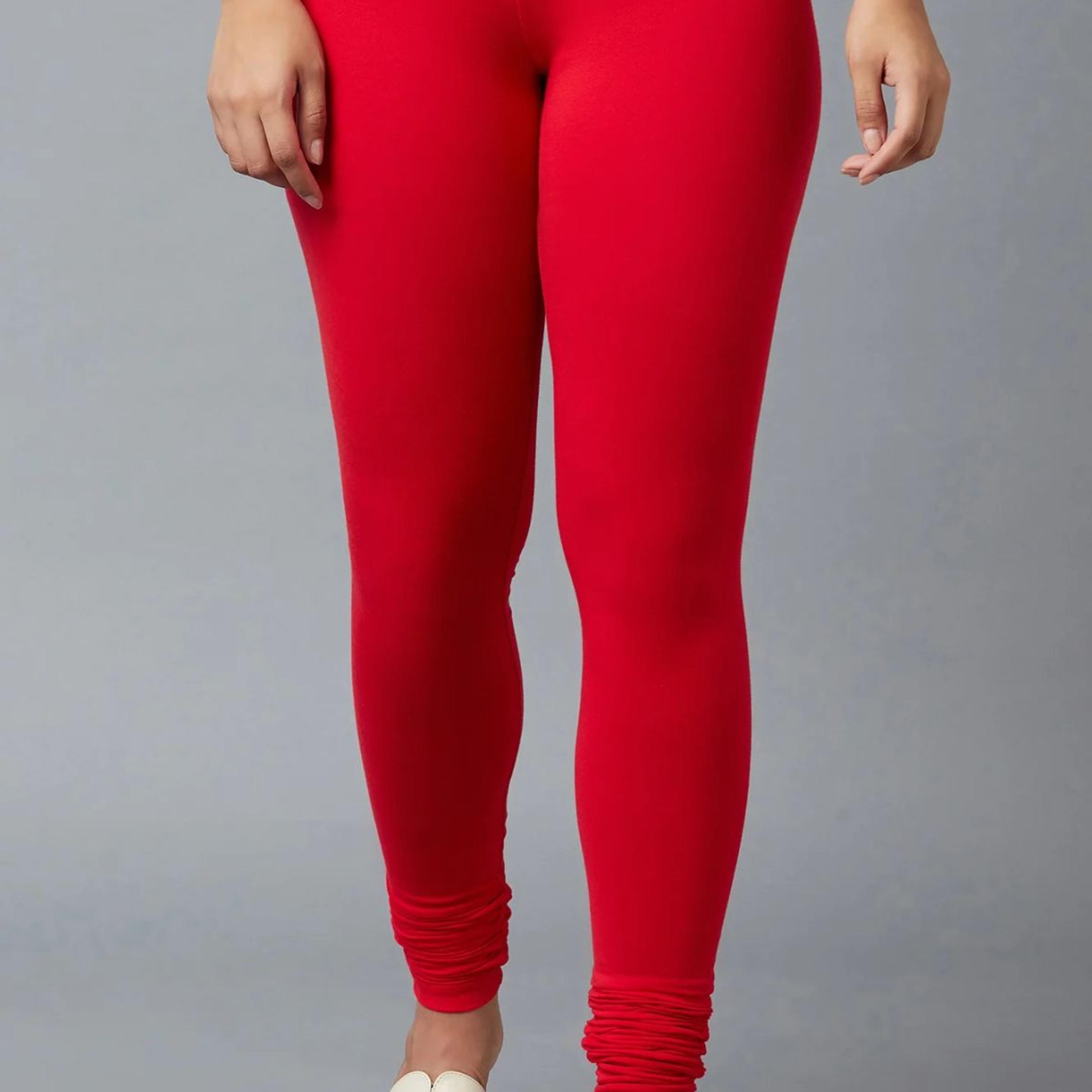 Women Red Ankle Length Cotton Lycra Churidar