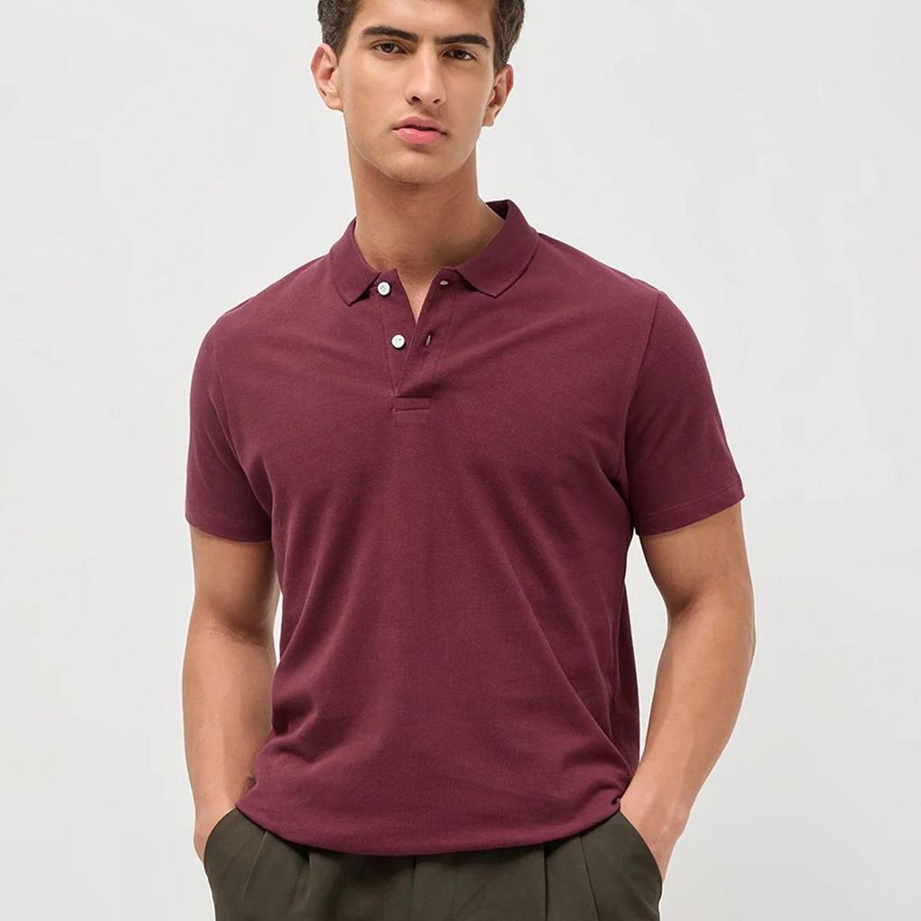 Men's Maroon Solid Regular Fit Half Sleeve Cotton Polo T-Shirt