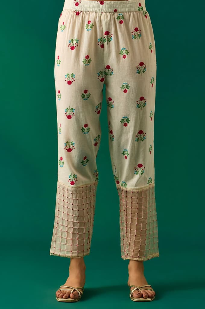 Off-White Floral Embroidered Anarkali Kurta with Straight Pant and Dupatta Set — photo 6