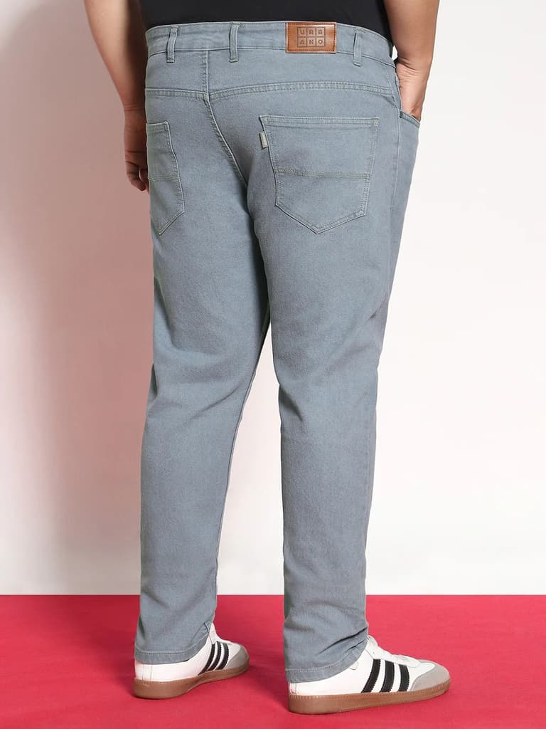 Plus Men's Light Grey Regular Fit Denim Jeans Stretchable — photo 4