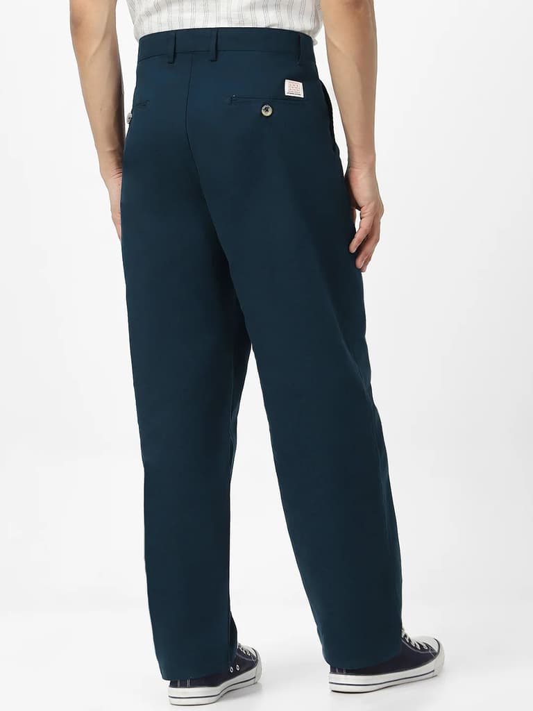 Men's Navy Loose Baggy Fit Solid Chino Trousers Non-Stretchable — photo 3