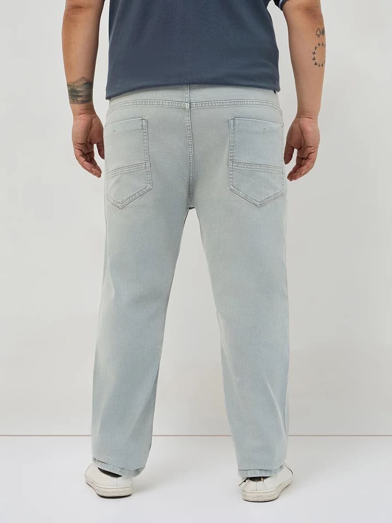 Plus Men's Ice Grey Regular Fit Towel Washed Yellow Tint Denim Jeans Stretchable — photo 3
