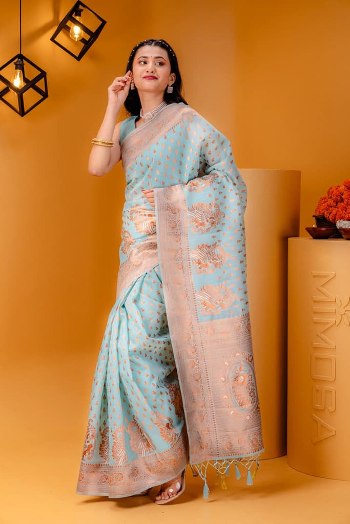 Mimosa Women's Woven Design Banarasi Style Art Silk Saree With Blouse Piece : SA00001809ANFREE — photo 4