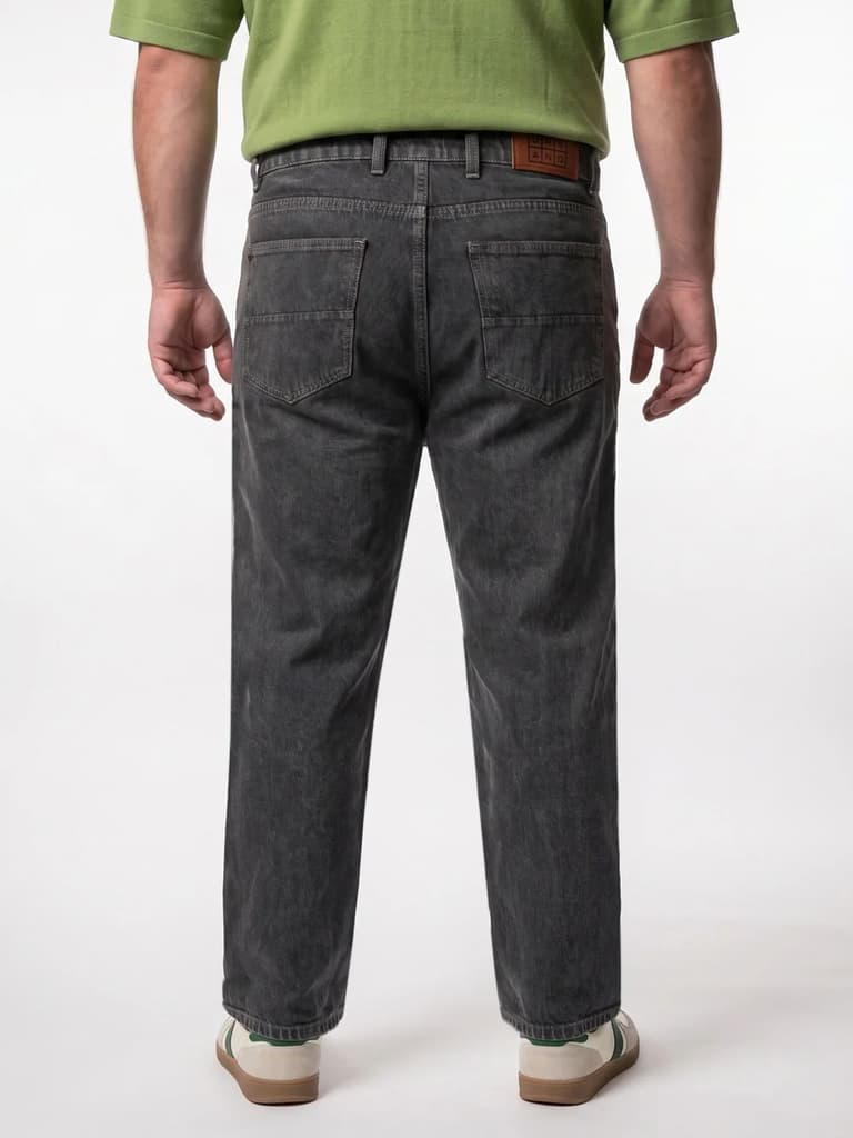 Plus Men's Grey Relaxed Fit Washed Denim Jeans Non-Stretchable — photo 3