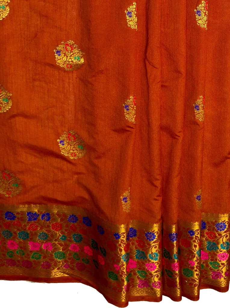 MIMOSA Women's Woven Design Paithani Style Raw Silk Saree with Blouse Piece - Rust ( SA00003127RSFREE ) — photo 6