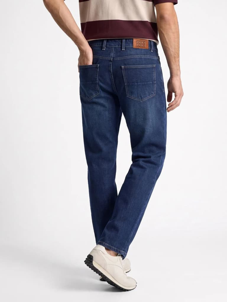 Men's Dark Blue Relaxed Fit Washed Denim Jeans Non-Stretchable — photo 3