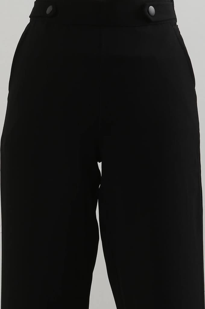 Black Solid Straight Fit Woven Pants With Zipper Closure — photo 7