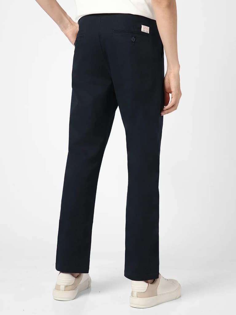 Men's Navy Blue Cotton Regular Fit Casual Chinos Trousers Stretch — photo 3