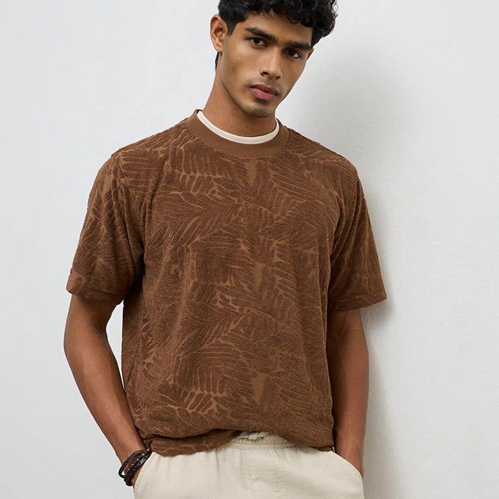 ETA Brown Botanical Textured Relaxed-Fit T-Shirt