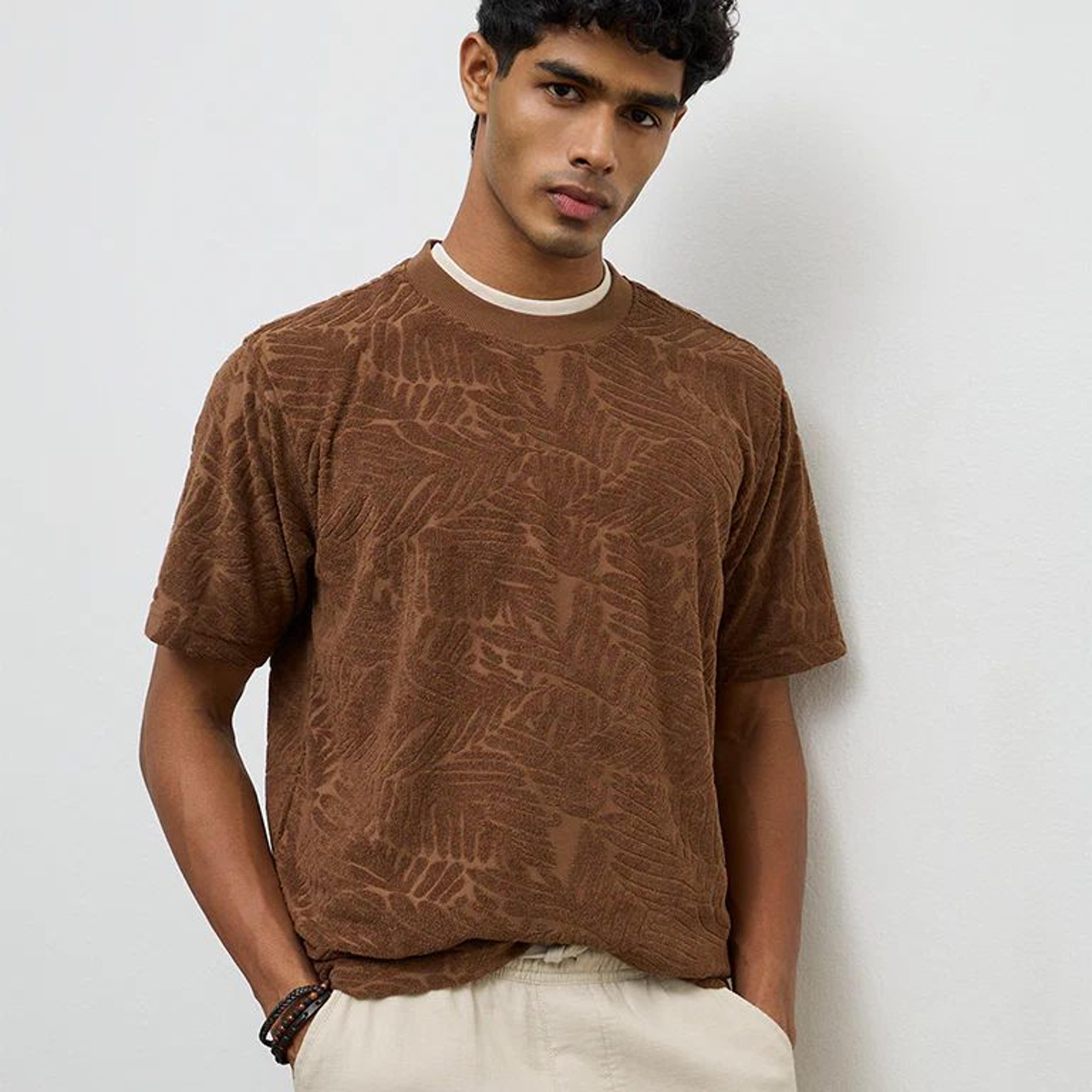 ETA Brown Botanical Textured Relaxed-Fit T-Shirt