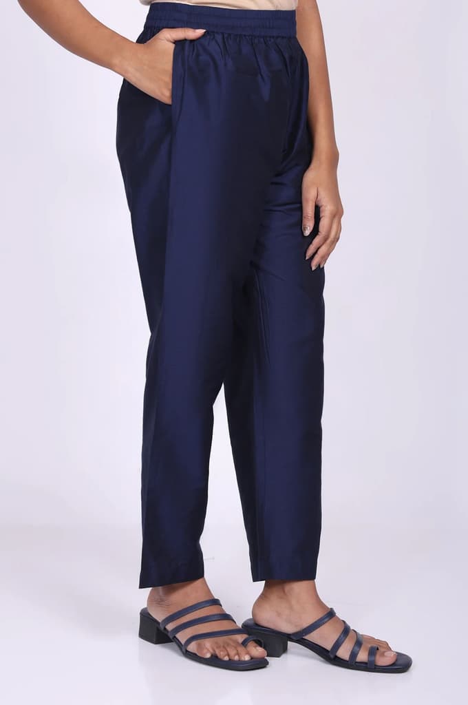 Navy Blue Zari Chanderi Straight Kurta with Straight Pant and Dupatta Set — photo 6