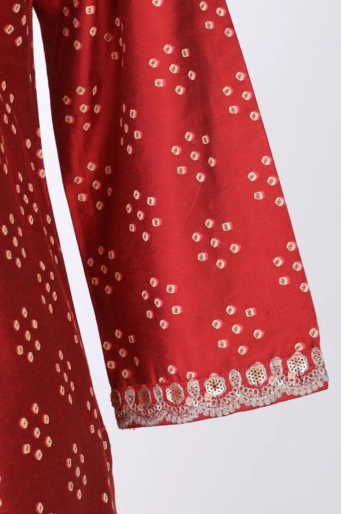 Red Metallic Embroidered Bandhani Straight Kurta — photo 8