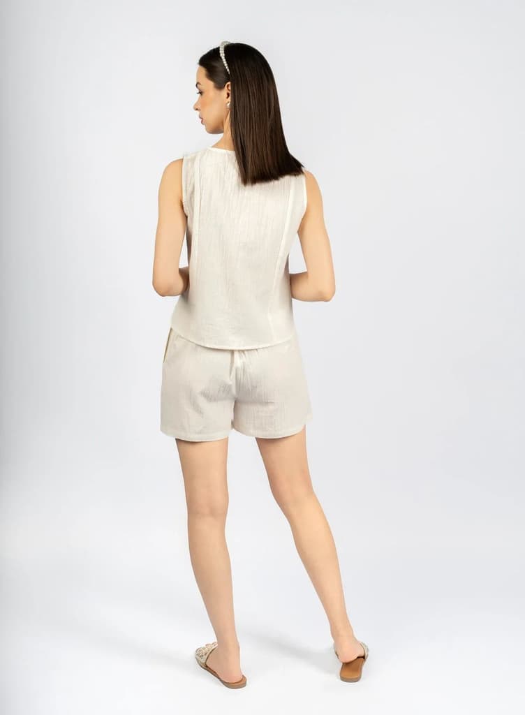 White Boxy Cotton-Linen Co-ord Set — photo 4