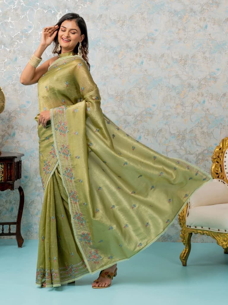 Mimosa Women's Woven Design Banarasi Style Tissue Crush Saree With Blouse Piece : SA00002017OLFREE — photo 4