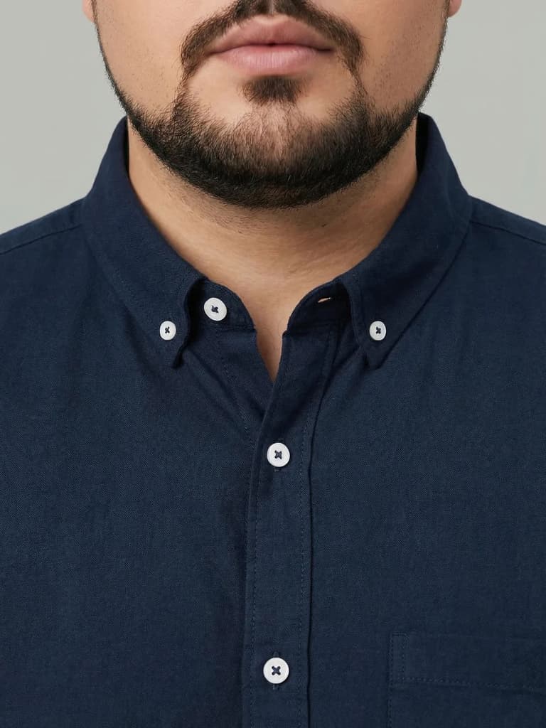 Plus Men's Navy Cotton Full Sleeve Regular Fit Solid Oxford Shirt With Button-Down Collar — photo 6