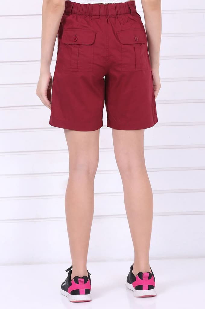 Red Solid Mid Thigh Pure Cotton Shorts with YKK Zipper — photo 4
