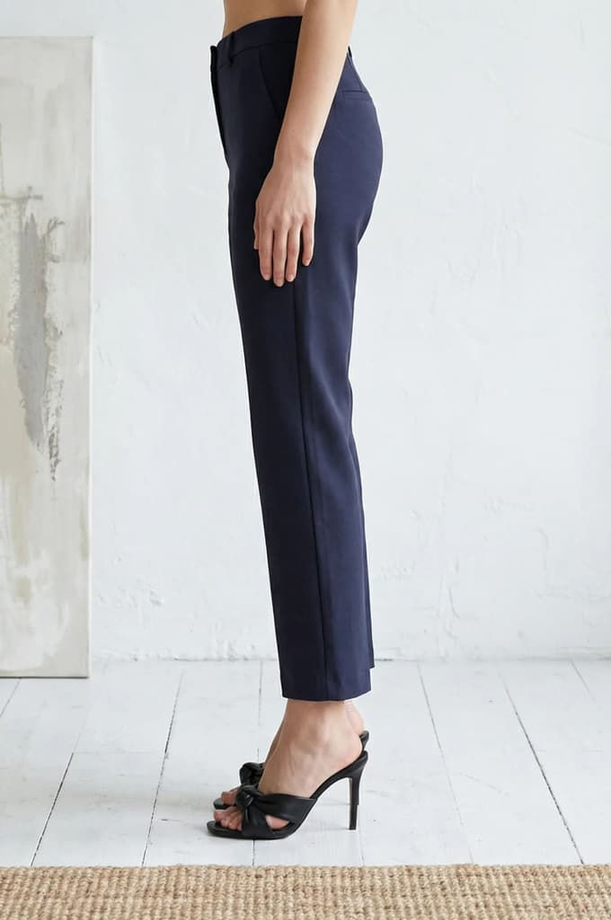 Navy Blue Solid Rayon Straight Fit Pants — photo 3