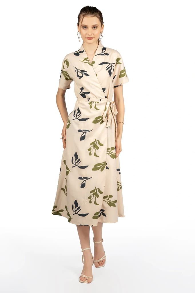 Beige Tropical Print Midi Dress — photo 3