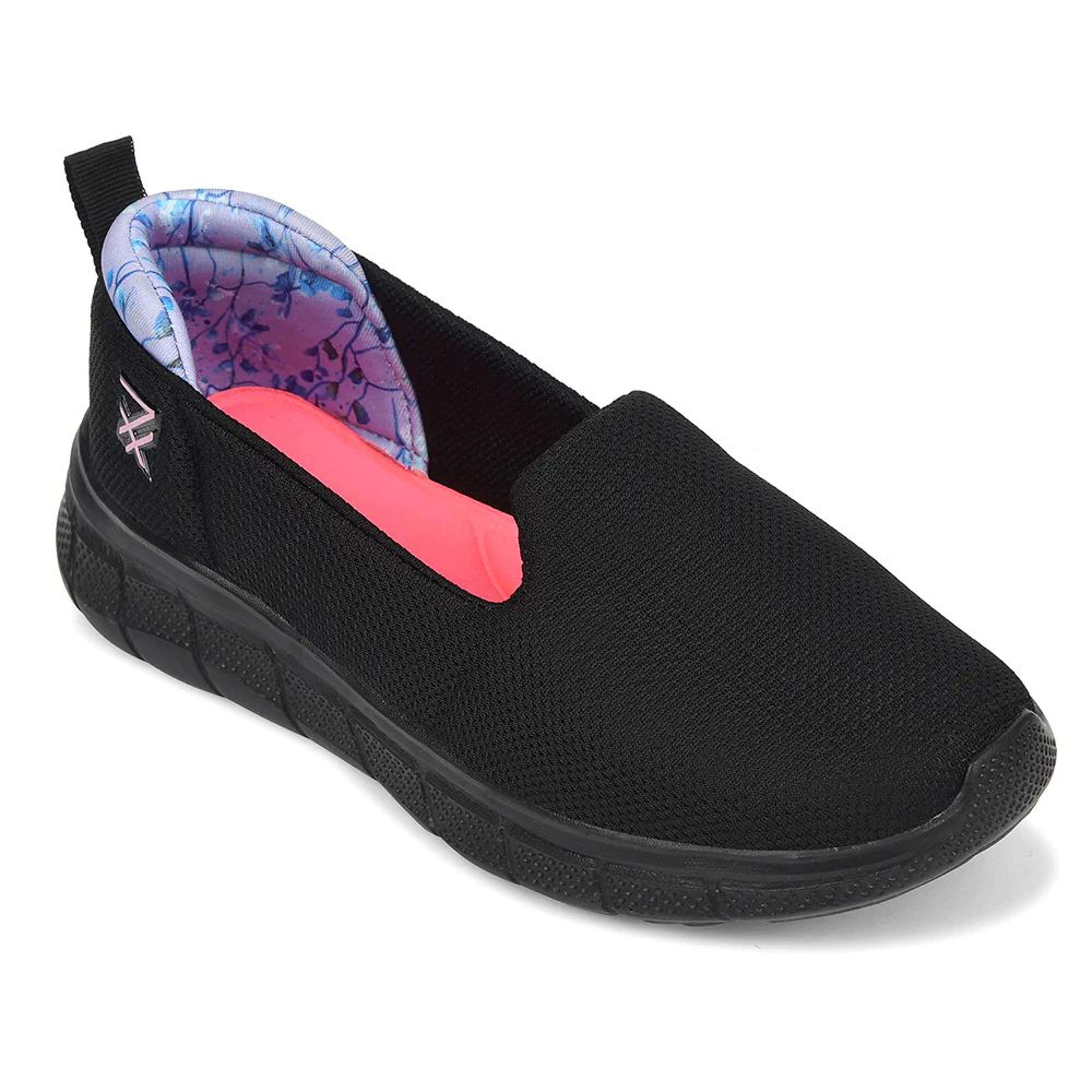 Leap7x Black Sports Non Lacing Walking Shoes For Women KAPPER By Liberty