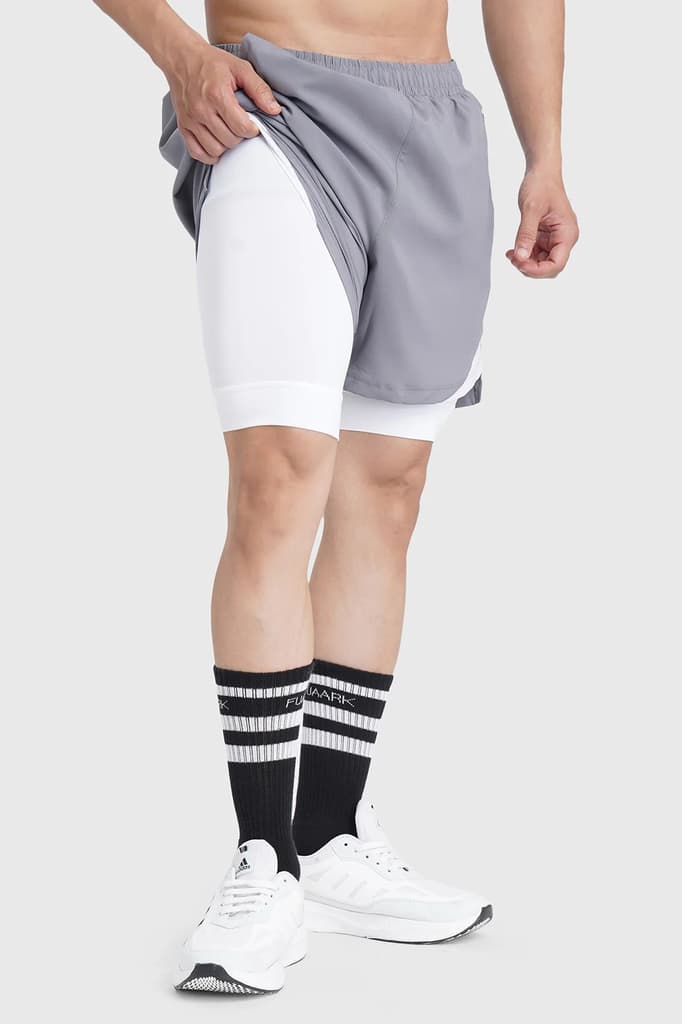 2 in 1 Mesh Shorts Foggy Grey With White — photo 6