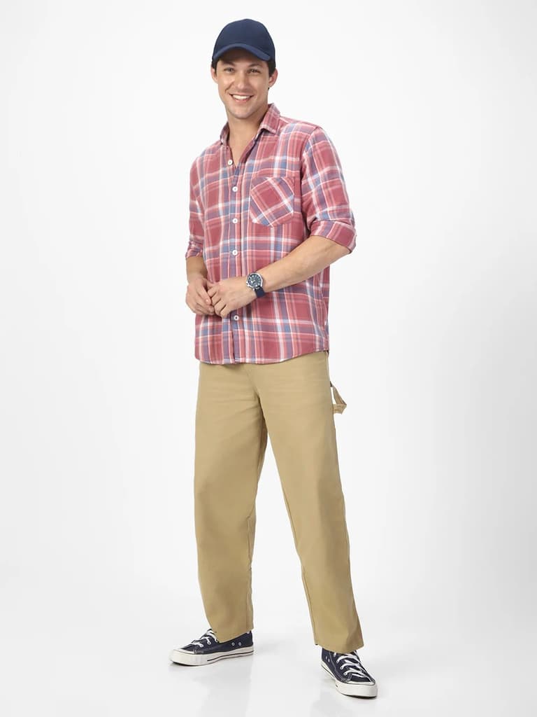 Men's Light Olive Loose Baggy Fit Solid Carpenter Trouser Pant with 5 Pockets Non-Stretchable — photo 4