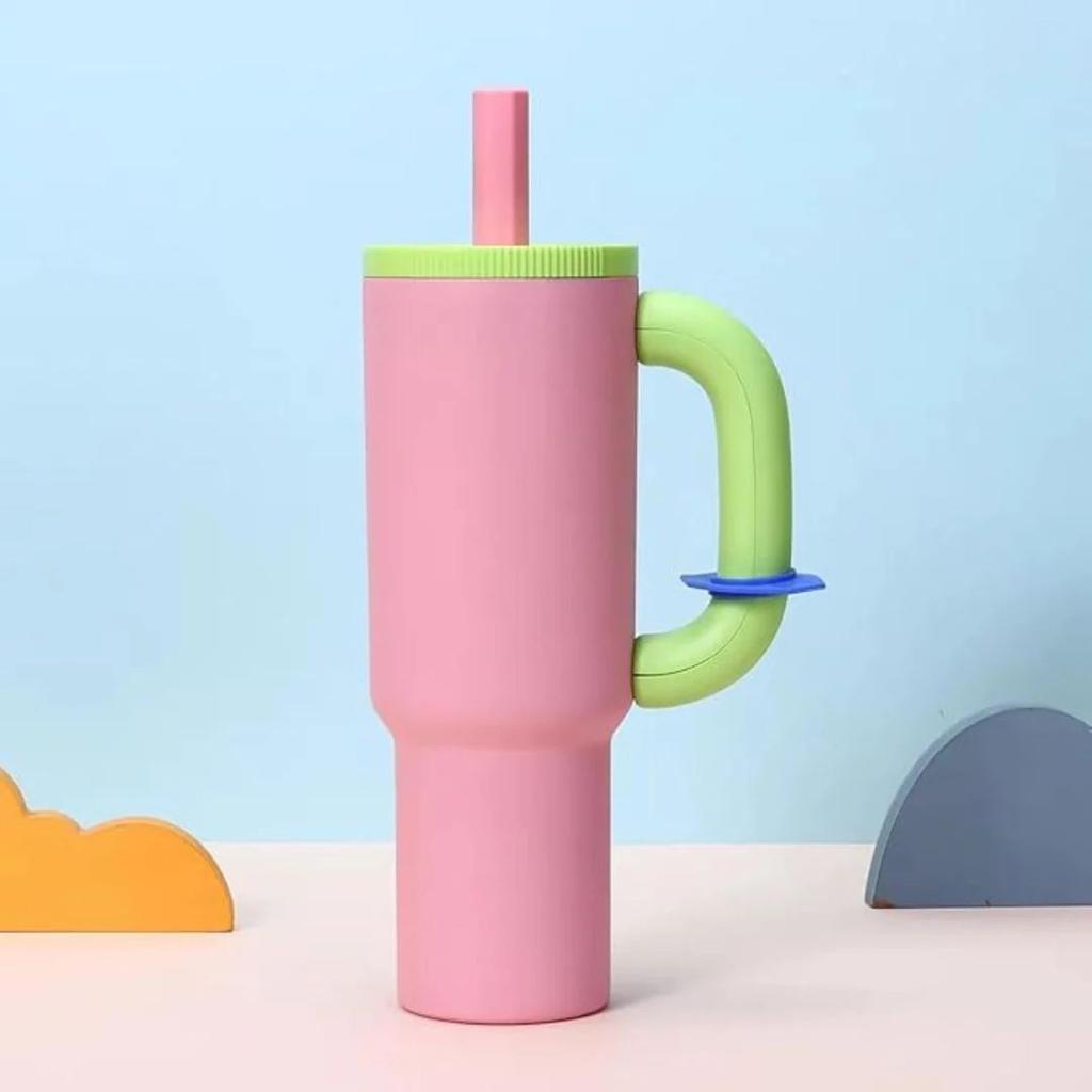 CandyColor Handle Travel Tumbler With Straw — Pink - Green