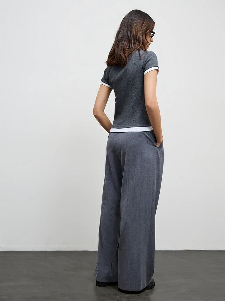 Wardrobe Grey Striped High-Rise Trousers — photo 4