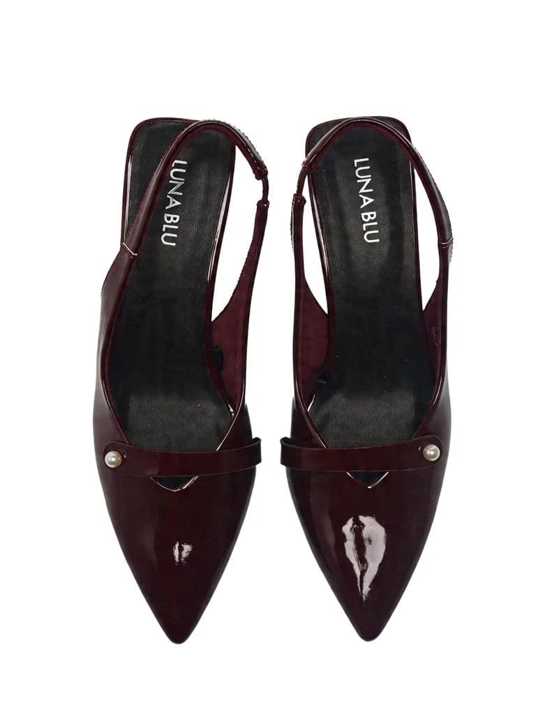 LUNA BLU Burgundy Pearl Embellished Kitten Heel Mules — photo 3