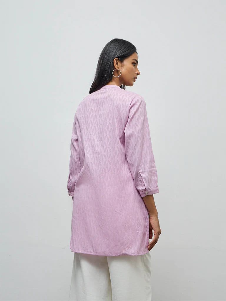 Utsa Lilac Floral Embroidered Cotton-Blend Kurti — photo 4