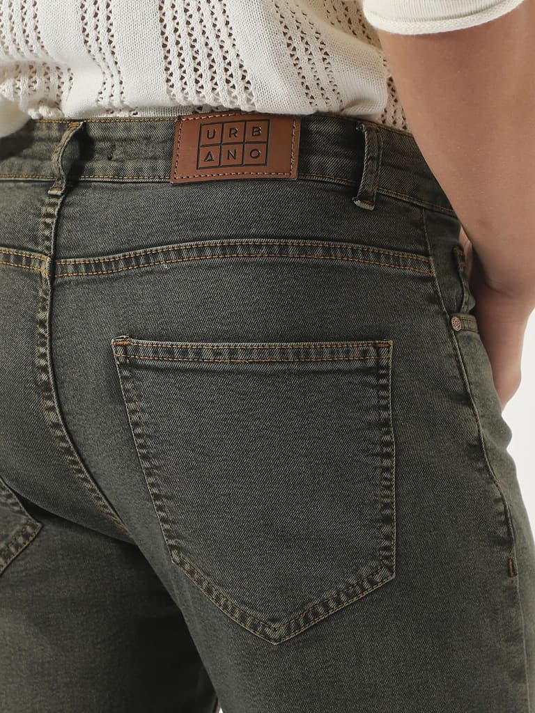 Men's Grey Straight Fit Heavy Washed Jeans Stretchable — photo 6