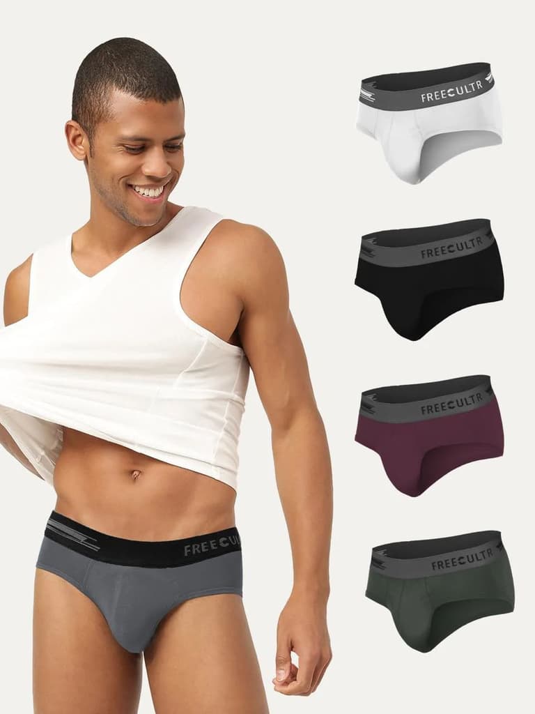 Men's Anti-Bacterial Micro Modal Brief (Pack of 5) — Ash Grey; Cloud White; Pot Black; Seaweed Green; Sangria Wine / S / Men