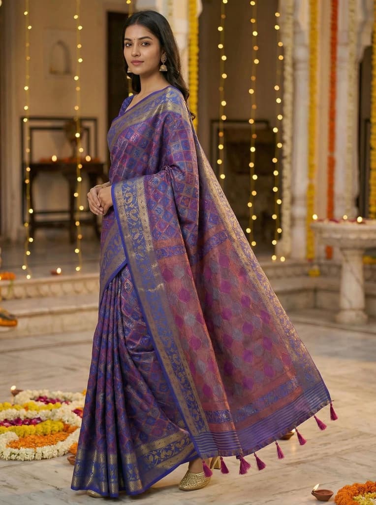 MIMOSA Women's Woven Design Patola Style Raw Silk Saree with Blouse Piece - Royal blue ( SA00003140RBFREE ) — photo 3