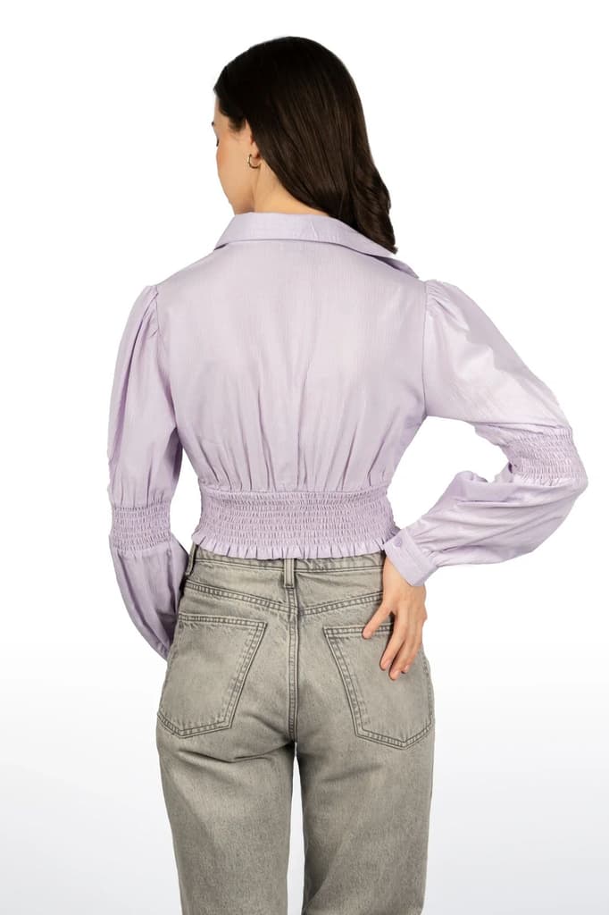 Lavender Solid Collared Crop Top — photo 3