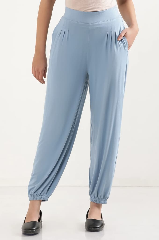 Light Blue Solid Pleated Harem Pants — photo 2
