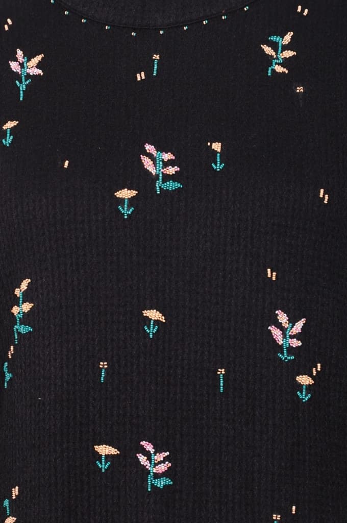 Black Yarn Dyed Embroidered Rayon Blend A-line Winter Dress — photo 2