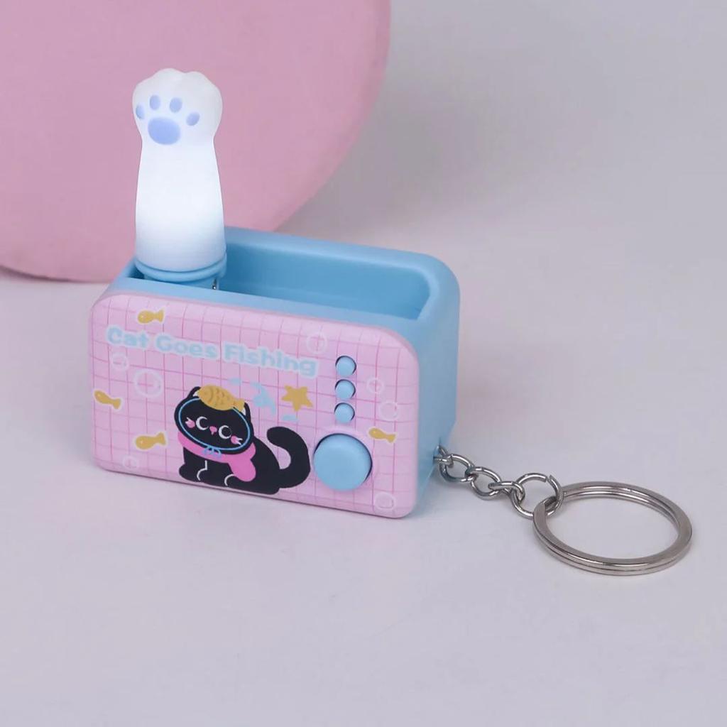 Cat Paw Pop Out Keyring | Cute Fidget Keychain With Push Button — Pink Cat Keychain