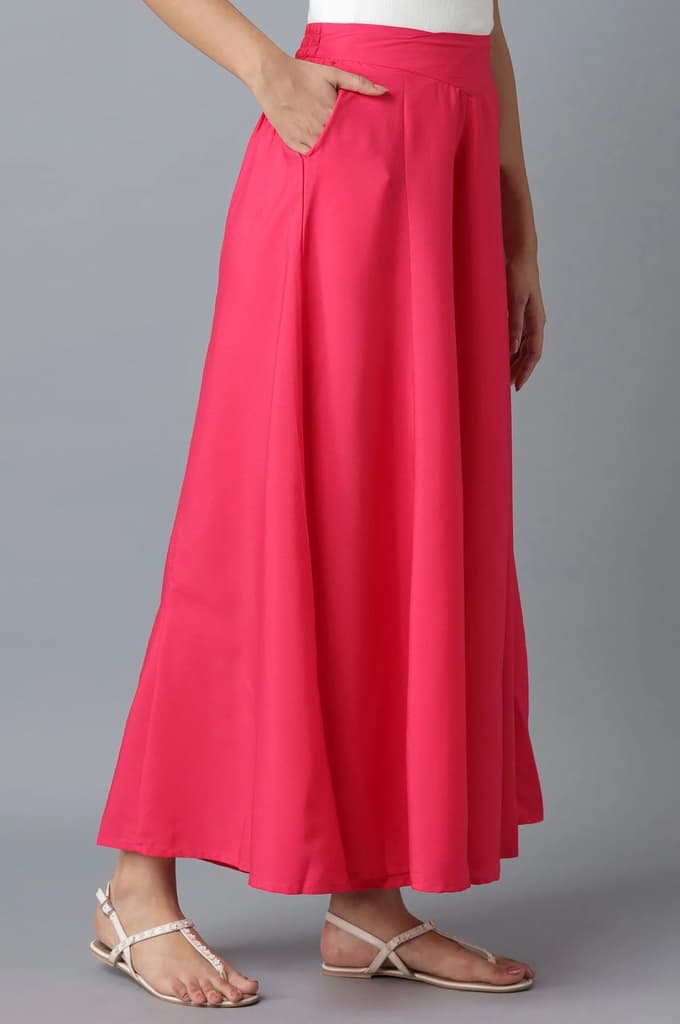 Pink Solid Flared Cotton Palazzo With Side Pockets — photo 4