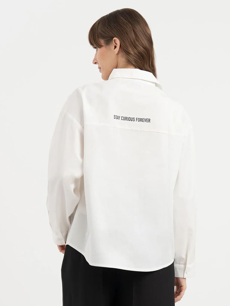 Shirts for Women in White | Graphic Full Sleeve Shirt — photo 3