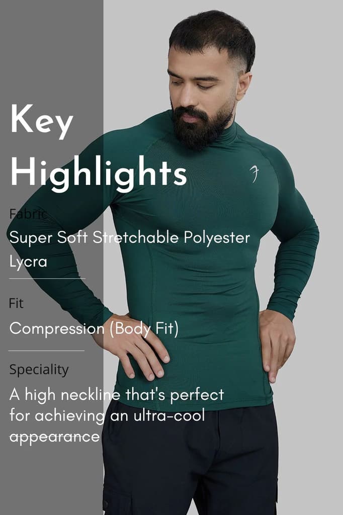 High Neck Compression Full Sleeves T-shirt Emerald — photo 7