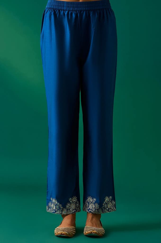 Green Striped Embroidered Angrakha Rayon Kurta with Trouser and Dupatta Set — photo 6