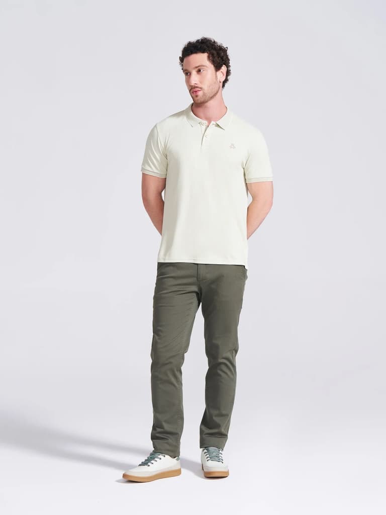 Men's Olive Self Design Polo Collar T-Shirt — photo 6