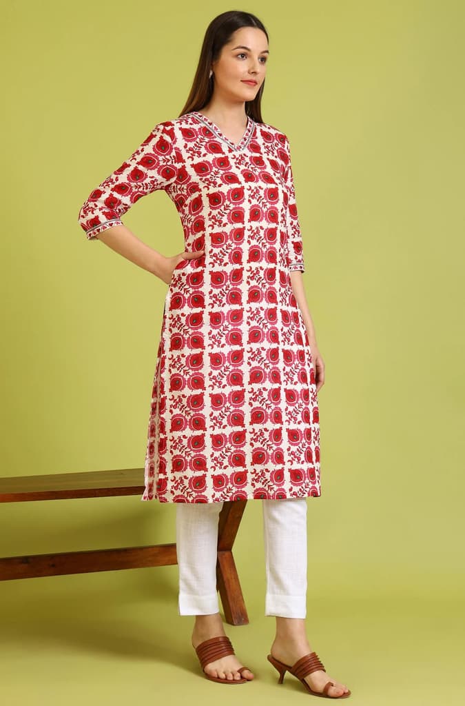 Floral Printed Straight Pure Cotton Kurta with Border Patch — photo 7