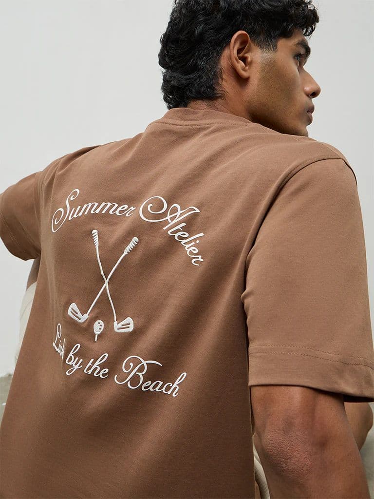 Nuoflexx Light Brown Relaxed-Fit Cotton-Blend T-Shirt — photo 3