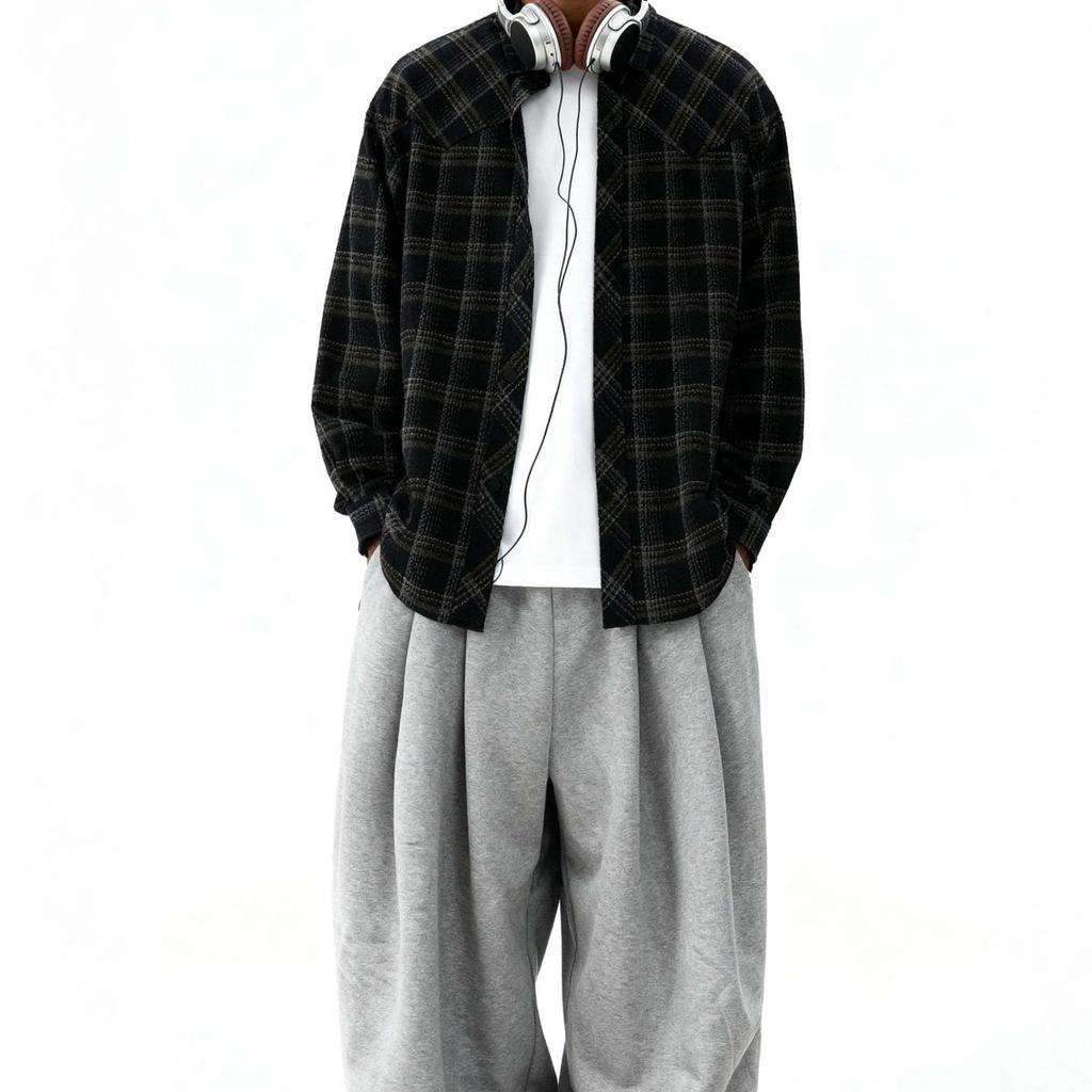 Plaid Long Sleeve Shirt // Black